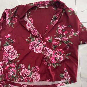 La Vie En Rose Burgundy Floral Button-Down Shirt